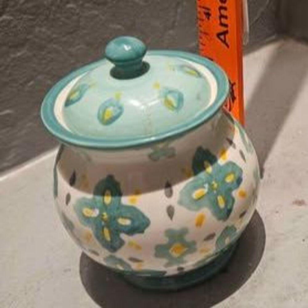 Dutch Wax Teal Cereamic Sugar Bowl